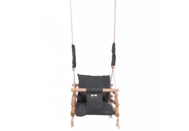 Leagan pentru copii 3 in 1 cu cadru din lemn cu perna moale Ecotoys 363620 - Gri