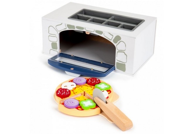 Cuptor pentru pizza din lemn + accesorii pentru bucatarie si alimente Ecotoys 4333