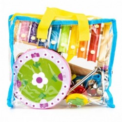 Set muzical din lemn cu 14 instrumente + geanta Ecotoys MK0700301