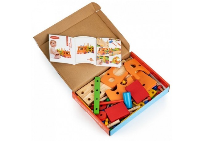 Masinuta cu blocuri din lemn 58 elemente Ecotoys MB197