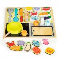 Bucatarie din lemn cu alimente si accesorii Ecotoys MC184