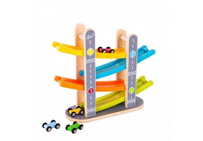 Rampa din lemn cu 4 masinute Ecotoys SAWT093-3