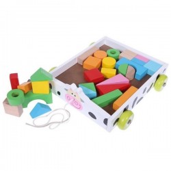 Carucior din lemn Vacuta cu 30 de cuburi Ecotoys 2019