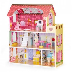 Casuta de papusi din lemn cu iluminare LED + set mobilier Ecotoys HM006395