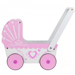 Carucior de papusi din lemn TT003 Ecotoys - Roz
