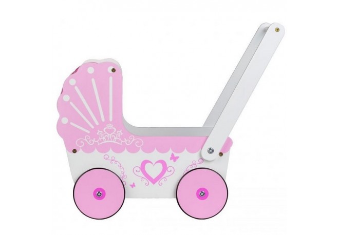 Carucior de papusi din lemn TT003 Ecotoys - Roz