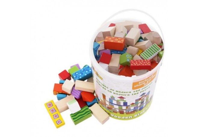 Cuburi din lemn Ecotoys (100 bucati)