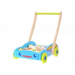 Antemergator din lemn + 40 de cuburi 2114 Ecotoys - Albastru