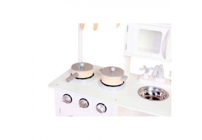 Bucatarie din lemn Ecotoys TK040 white + accesorii bucatarie - Alb