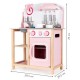 Bucatarie din lemn Ecotoys CA12009 cu sunete + accesorii bucatarie - roz