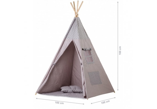 Cort de indieni TIPI-07 Ecotoys cu salteluta si perne - Grey Stars