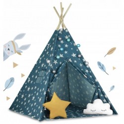 Cort De Joaca Pentru Copii Cu Lumini si 2 pernite Ricokids 120 X 120 X 165 Cm - Bleumarin cu stelute