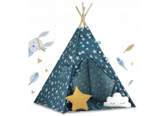 Cort De Joaca Pentru Copii Cu Lumini si 2 pernite Ricokids 120 X 120 X 165 Cm - Bleumarin cu stelute