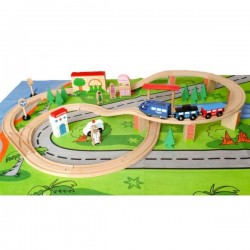 Linie de tren din lemn ECOTOYS HJD93949  50 de piese