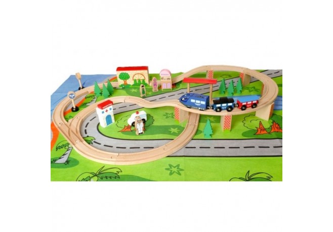 Linie de tren din lemn ECOTOYS HJD93949  50 de piese