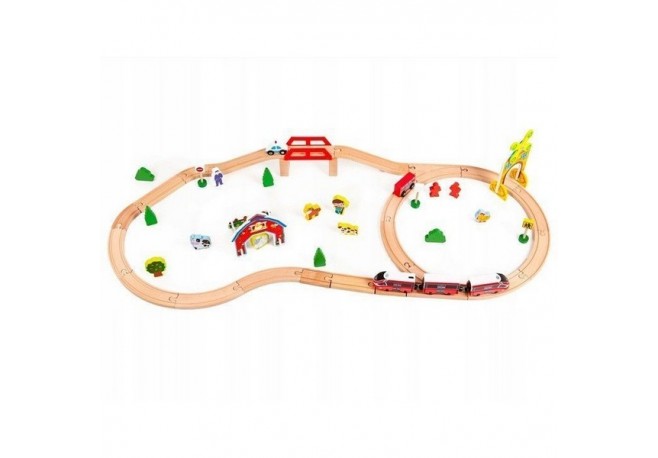 Circuit din lemn ECOTOYS HM180995 53 piese si trenulet multicolor