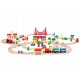 Joc Circuit din lemn ECOTOYS HM014665 cu trenulet si masinute 90 de elemente