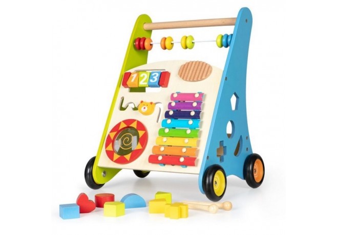 Antemergator ECOTOYS HJD931019 Ursulet pentru Copii din Lemn Natural 3 in 1