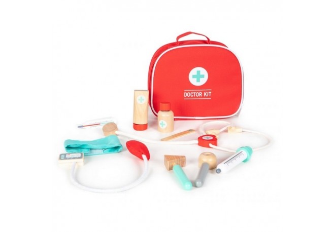 Trusa de doctor din lemn Ecotoys 4503 10 elemente Multicolor