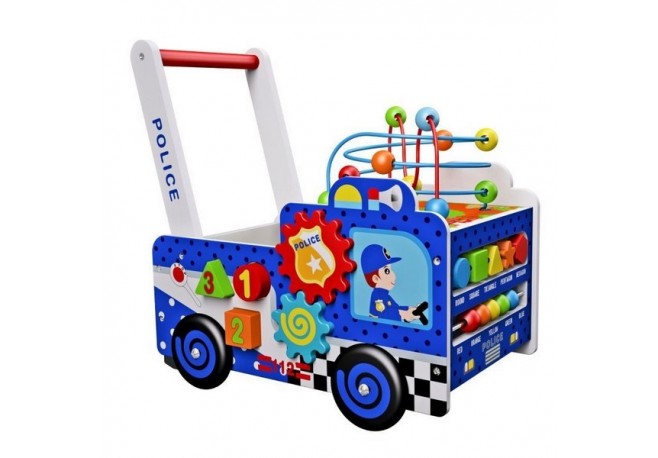 Antepremergator educational din lemn Ecotoys HM013239 masina de politie multicolor