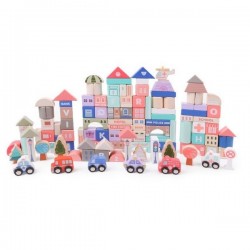 Set cuburi de constructii creative Ecotoys HM015220 din lemn 115 blocuri