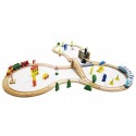 Jucarie cale ferata din lemn cu tren cu baterii Ecotoys HM015147 69 elemente multicolor