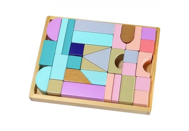 Cuburi multicolore din lemn ECOTOYS cu suport tip tava