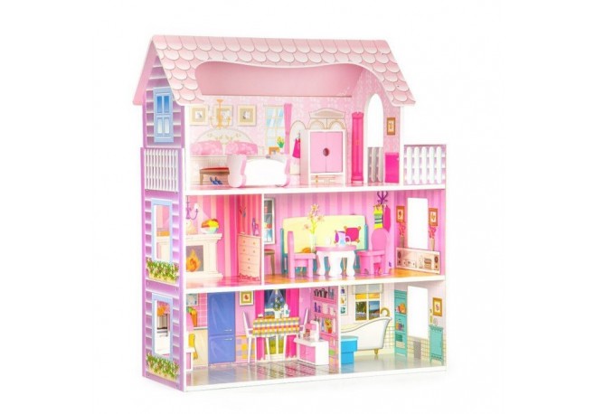 Casuta de papusi din lemn cu mobilier Ecotoys F0373