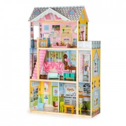 Casuta de papusi din lemn cu lift si mobilier Ecotoys F0404