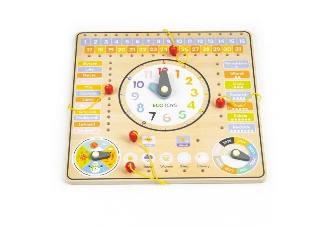 Tabla din lemn cu ceas si calendar Ecotoys ESC-W-036