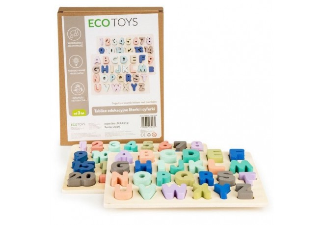 Tabla educationala din lemn cu cifre si litere - 51 de elemente Ecotoys MA4512