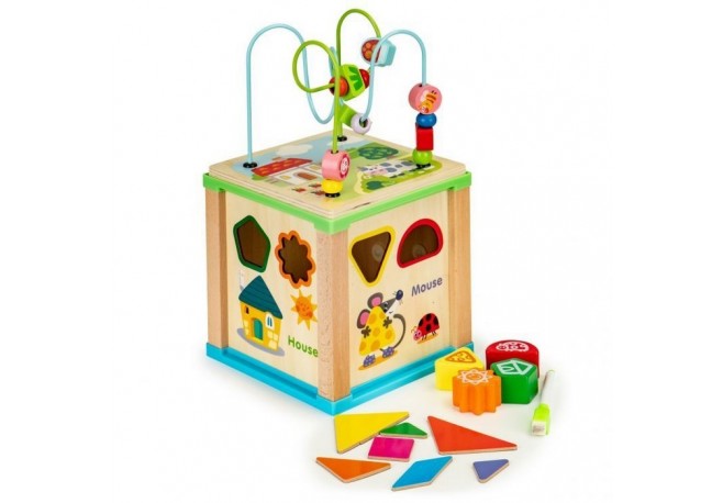 Cub educational din lemn cu tabla Ecotoys HM015470