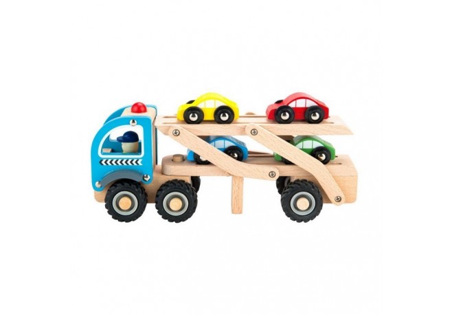 Camion trailer cu 4 masini din lemn Ecotoys TL26046