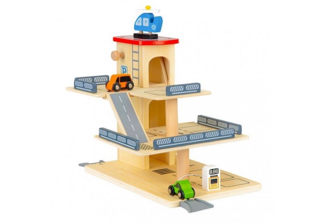 Rampa cu garaj si lift din lemn + masinute Ecotoys 1081