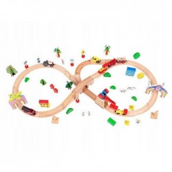 Circuit din lemn cale ferata din 78 piese Ecotoys HM008999