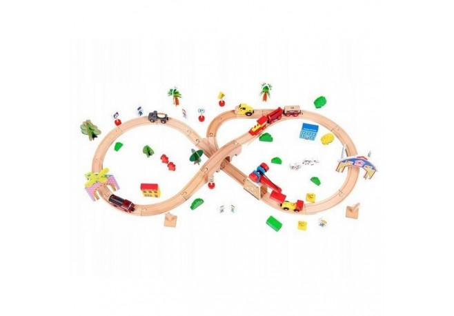 Circuit din lemn cale ferata din 78 piese Ecotoys HM008999