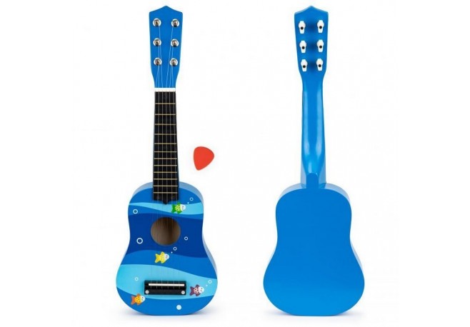 Chitara din lemn pentru copii cu corzi metalice Ecotoys F018BLUE