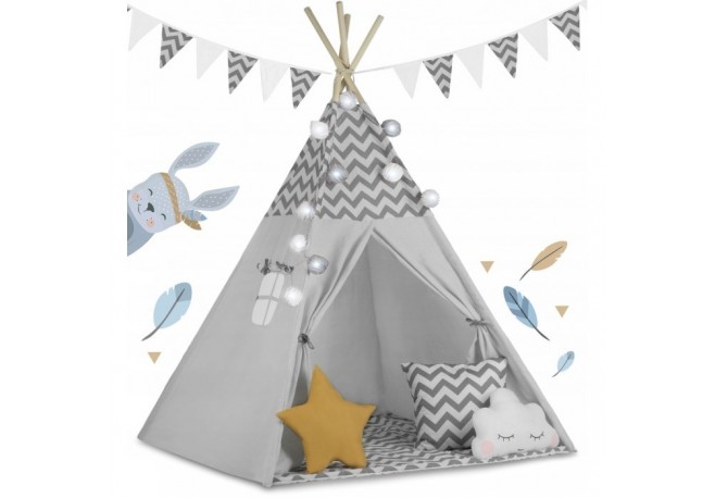 Cort de joaca pentru copii cu ghirlanda si lumini Ricokids 120 x 120 x 165 cm - Gri