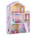 Casuta din lemn pentru papusi cu 3 etaje mobilier si terasa Ricokids 7830 - Roz