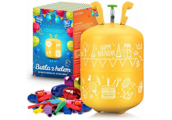 Cilindru cu heliu 0.20 m3 cu 30 de baloane si 40m panglica Ricokids 799000