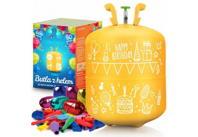 Cilindru cu heliu 0.42 m3 cu 50 de baloane si 60m panglica Ricokids 799100