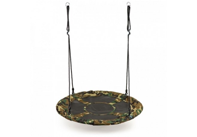 Leagan pentru copii rotund tip cuib de barza suspendat 100 cm Ecotoys MIR6001 - Camuflaj