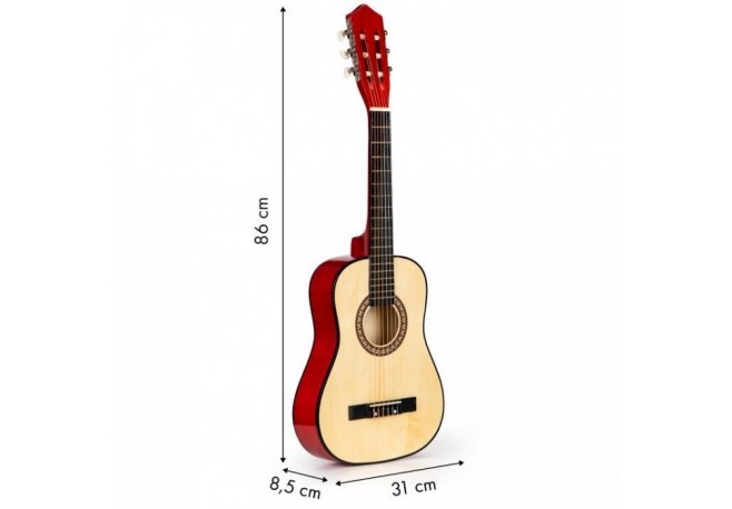 Chitara din lemn pentru copii cu 6 corzi Ecotoys HX18026-34 86 X 31 cm - Rosu