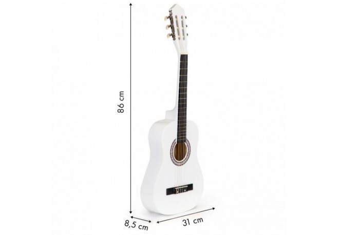 Chitara din lemn pentru copii cu 6 corzi Ecotoys HX18026-34 86 X 31 cm - Alb