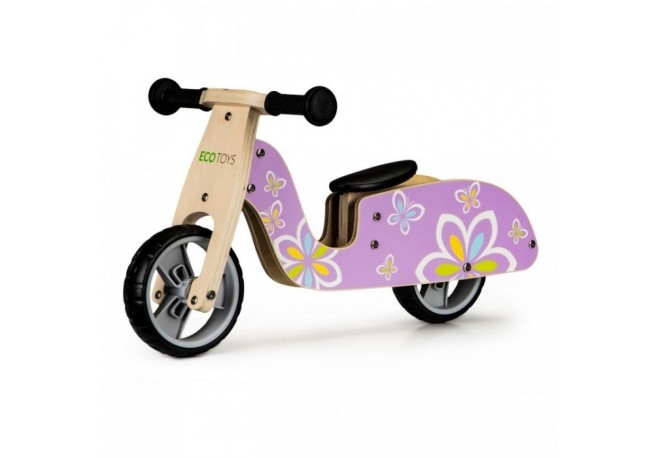 Bicicleta de echilibru din lemn cu roti EVA Ecotoys LC-V1330 - Violet cu fluturasi