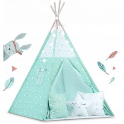 Cort de joaca pentru copii cu ghirlandalumini si 3 pernite Ricokids 740004 120 X 120 X 165 cm - Mint