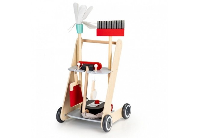 Antemergator din lemn XXL cu aspirator si elemente pentru curatenie Ecotoys 4404