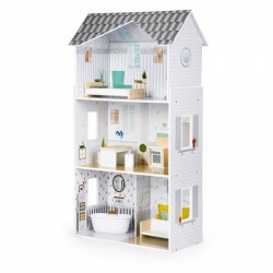 Casuta de papusi inalta din lemn cu mobilier casuta lui Grace Ecotoys 8210