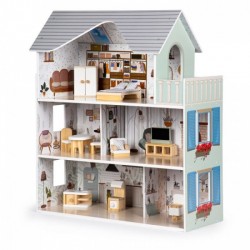 Casuta de papusi inalta din lemn cu mobilier casuta lui Emma Ecotoys 8301