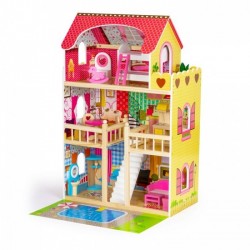 Casuta de papusi inalta din lemn cu mobilier si piscina Ecotoys W06A333E
